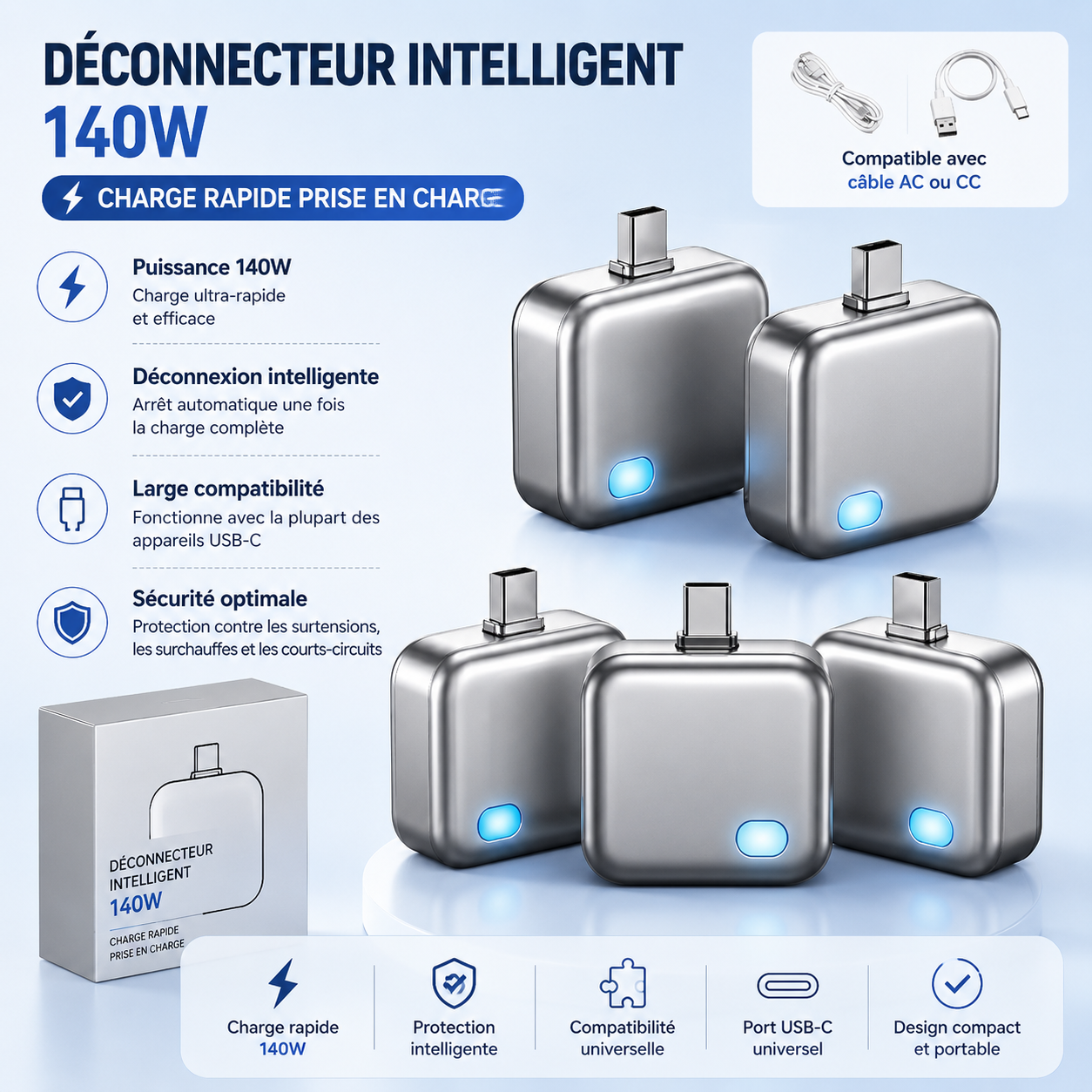 Chargeur Intelligent AutoCut™ 140W ⚡ Recharge ultra rapide. Protection intelligente.