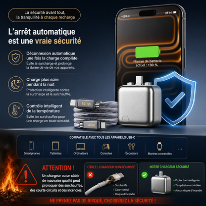 Chargeur Intelligent AutoCut™ 140W ⚡ Recharge ultra rapide. Protection intelligente.
