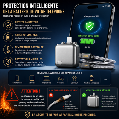 Chargeur Intelligent AutoCut™ 140W ⚡ Recharge ultra rapide. Protection intelligente.