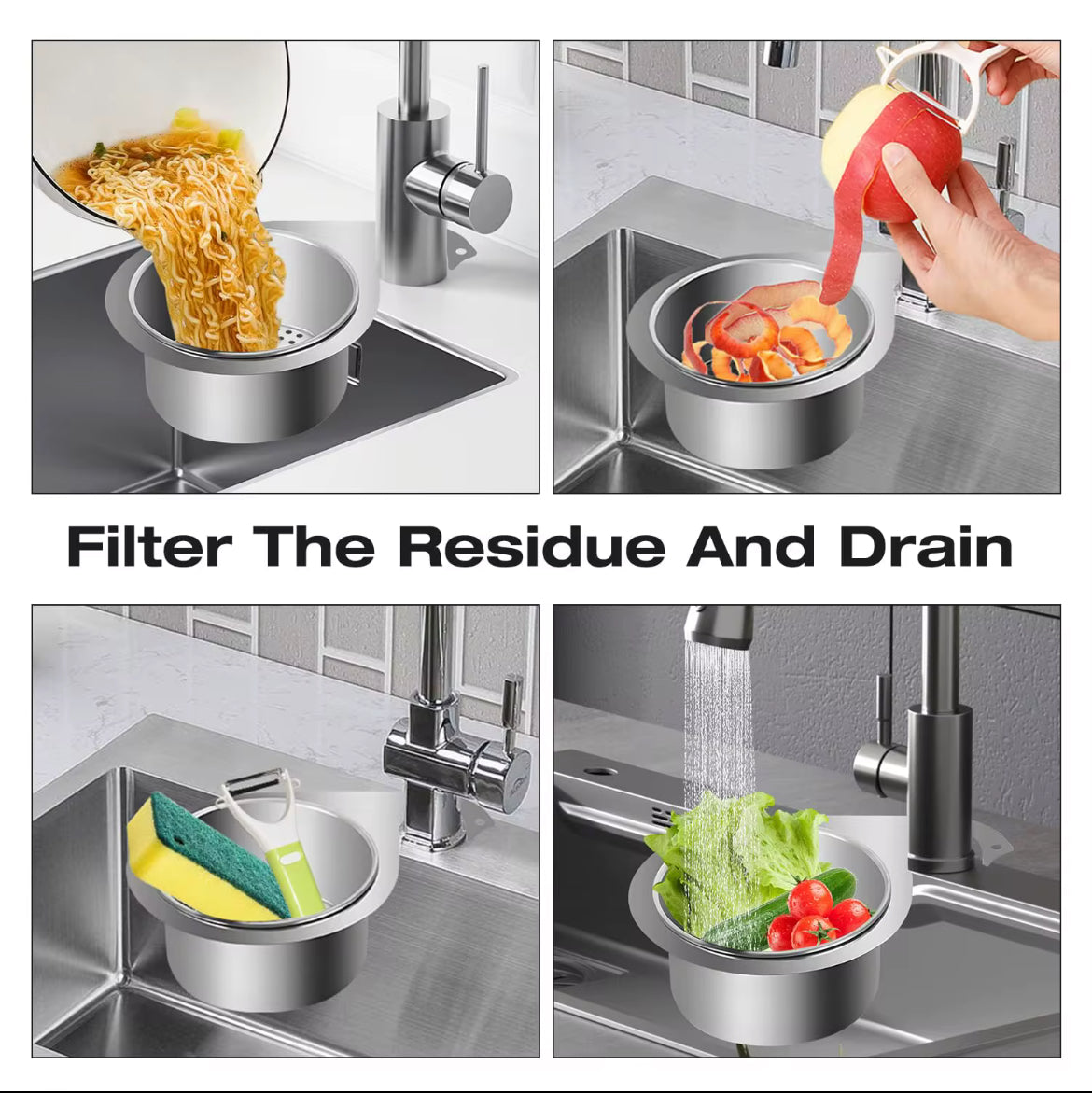 🍅 Filtre d’Évier Inox Suspendu – La Solution Maline pour une Cuisine Propre
